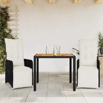 Vidaxl Vrtni bistro set od 3 dijela s jastucima, crni