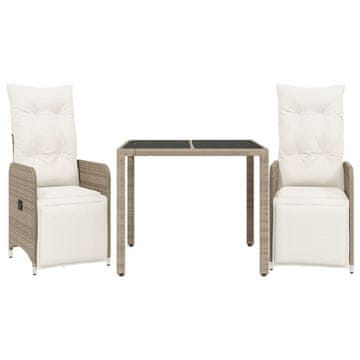 Vidaxl 3-dijelni vrtni bistro set od poliratana s jastucima smeđi