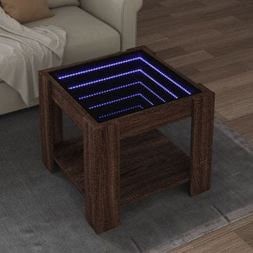 Vidaxl Klub stolić s LED rasvjetom, smeđi hrast, 53x53x45 cm