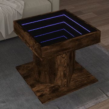Vidaxl Klub stolić s LED rasvjetom, ugljenisani hrast, 50x50x45 cm