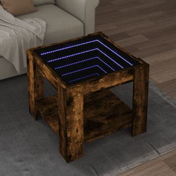 Vidaxl Klub stolić s LED rasvjetom dimljeni hrast 53x53x45 cm