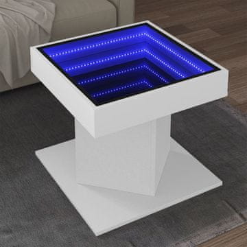 Vidaxl Klub stolić s LED rasvjetom, bijeli 50x50x45 cm, materijal na bazi drva