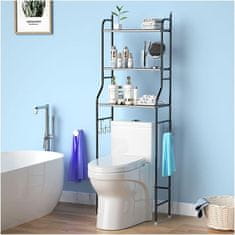 HOME & MARKER® Kupaonska polica iznad WC-a, stalak s 3 razine za organizaciju bez bušenja | BATHFLEX, crna