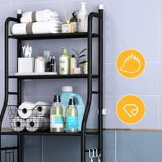 HOME & MARKER® Kupaonska polica iznad WC-a, stalak s 3 razine za organizaciju bez bušenja | BATHFLEX, crna