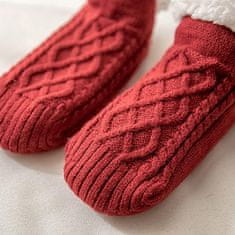 VIVVA® Termo čarape, papuče s flis podstavom i neklizajućim potplatom, zimske kućne, fluffy čarape | FLEECEFEET, crvena, S