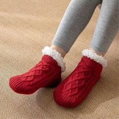VIVVA® Termo čarape, papuče s flis podstavom i neklizajućim potplatom, zimske kućne, fluffy čarape | FLEECEFEET, crvena, S