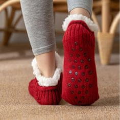 VIVVA® Termo čarape, papuče s flis podstavom i neklizajućim potplatom, zimske kućne, fluffy čarape | FLEECEFEET, crvena, S