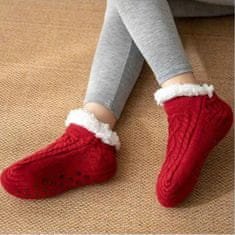 VIVVA® Termo čarape, papuče s flis podstavom i neklizajućim potplatom, zimske kućne, fluffy čarape | FLEECEFEET, crvena, S