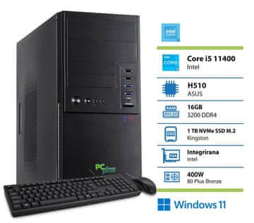 PCplus e-office stolno računalo, i5-11400, 16GB, SSD1TB, W11H, tipkovnica, miš (146413)