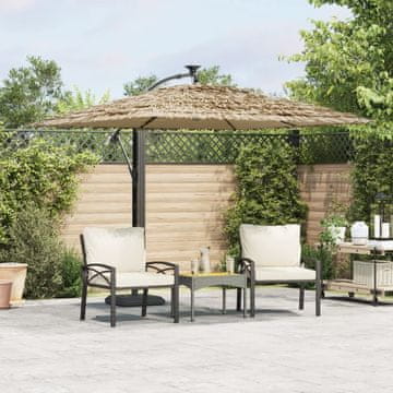 Vidaxl Vrtni suncobran s LED rasvjetom, čelični stup, smeđi, 246x246x230 cm