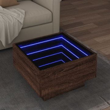Vidaxl Klub stolić s LED rasvjetom, smeđi hrast, 50x50x30 cm