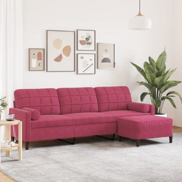 Vidaxl Trosjed s podnožjem, boja vino crvene, 210 cm, baršun