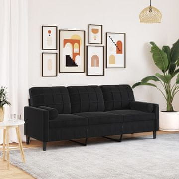 Vidaxl Trosjed s jastucima, crna, 180 cm, baršun