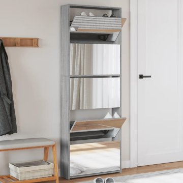 Vidaxl Ormarić za cipele s ogledalom, 5 razina, sivi hrast, 63x17x169,5 cm