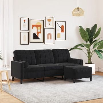 Vidaxl Trosjed s podnožjem, crna, 180 cm, baršun