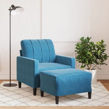 Vidaxl Fotelja s podnožjem, plava, 60 cm, presvučena baršunom