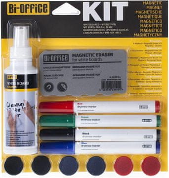Bi-Office Srednji komplet za bijelu ploču sprej, spužvica, 4 markera, magneti