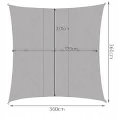 Malatec Vodootporno UV vrtno sjenilo jedro 3,6x3,6m pravokutno sivo