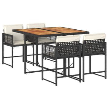 Vidaxl 5-dijelni vrtni blagovaonski set s jastucima od poliratana crni