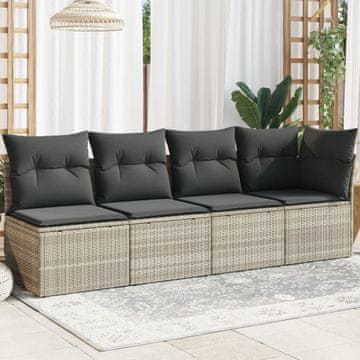 Vidaxl Vrtna sofa za 4 osobe s jastucima, svijetlosiva, poliratan