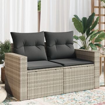 Vidaxl Vrtna sofa s jastucima, dvosjed, svijetlosiva, poliratan