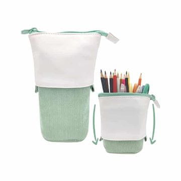 Netscroll Samostojeća pernica s izvlačivim dizajnom, zeleni etui za olovke, flomastere, šminku ili kistove, periva i praktična za školu ili ured, PopUpCase