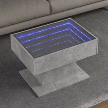 Vidaxl Klub stolić s LED rasvjetom, betonsko-sivi, 70x50x45 cm