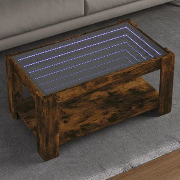 Vidaxl Klub stolić s LED rasvjetom, ugljenisani hrast, 93x53x45 cm
