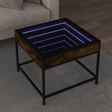 Vidaxl Infinity stolić za kavu s LED rasvjetom dimljeni hrast 50x50x41 cm
