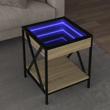 Vidaxl Infinity stolić za kavu s LED rasvjetom, hrast Sonoma, 40x40x49 cm