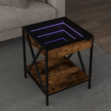 Vidaxl Infinity stolić za kavu s LED rasvjetom dimljeni hrast 40x40x49 cm