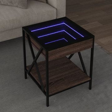 Vidaxl Infinity stolić za kavu s LED rasvjetom, smeđi hrast 40x40x49 cm