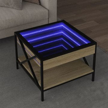 Vidaxl Infinity stolić za kavu s LED rasvjetom, hrast Sonoma, 50x50x38 cm