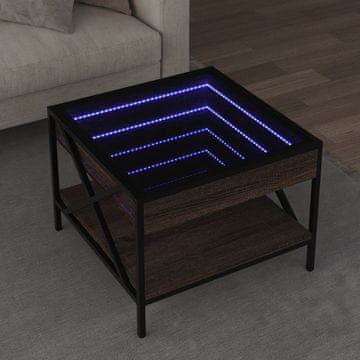 Vidaxl Infinity stolić za kavu s LED rasvjetom, smeđi hrast 50x50x38 cm