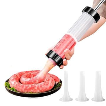 Netscroll Ročni stuffer za kobasice, punilica za kobasice 3 nastavka, nehrđajući čelik i PP, jednostavno čišćenje, bez BPA, za mesne i čokoladne salame, Stuffer