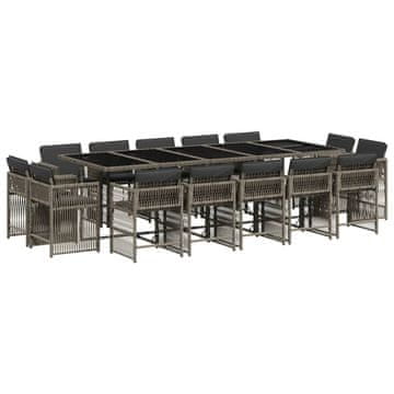 Vidaxl 15-dijelni vrtni blagovaonski set s jastucima poliratan sivi