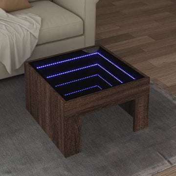 Vidaxl Infinity stolić za kavu s LED rasvjetom, smeđi hrast, 50x50x30 cm