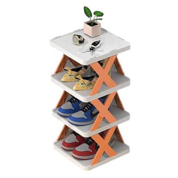 HOME & MARKER® Sklopivi stalak za cipele s 4 police, organizator cipela za hodnik i ormar (bijelo-narančasti) | OBUCKO