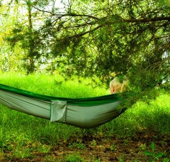 Malatec Vrtna viseča mreža za dva 260x131cm do 150kg najlon zeleno siva