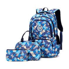 Netscroll 3-dijelni set školskog ruksaka s dodatnim torbama, prostran i izdržljiv ruksak s ergonomskim dizajnom, plava boja, vodootporan, SchoolBag, momački