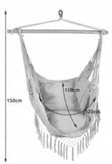 Malatec Brazilska viseća stolica mreža 125x97cm do 120 kg siva + 2 jastuka