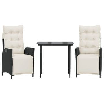 Vidaxl 3-dijelni vrtni blagovaonski set s jastucima od poliratana crni