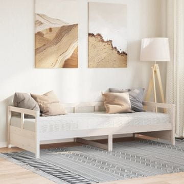 Vidaxl Dnevni krevet s madracem, bijela, 90x200 cm, borovina