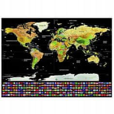 Kruzzel Karta svijeta ogrebotina sa zastavama + pribor 82x59cm
