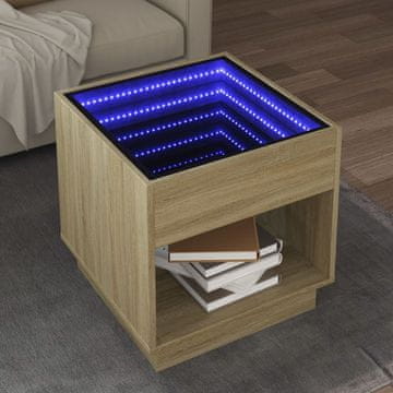 Vidaxl Infinity stolić za kavu s LED rasvjetom, hrast Sonoma, 50x50x50 cm