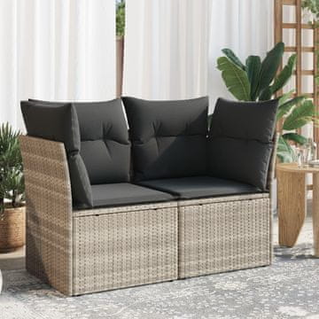 Vidaxl Vrtna sofa s jastucima, dvosjed, svijetlosiva, poliratan