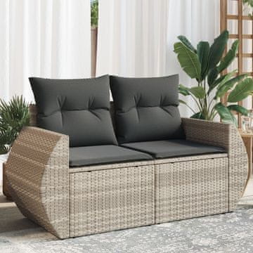 Vidaxl Vrtna sofa s jastucima, dvosjed, svijetlosiva, poliratan
