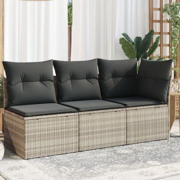 Vidaxl Vrtna sofa za 3 osobe s jastucima, svijetlosiva, poliratan