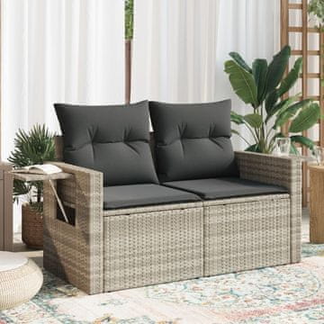 Vidaxl Vrtna sofa s jastucima, dvosjed, svijetlosiva, poliratan