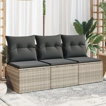 Vidaxl Vrtna sofa za 3 osobe s jastucima, svijetlosiva, poliratan